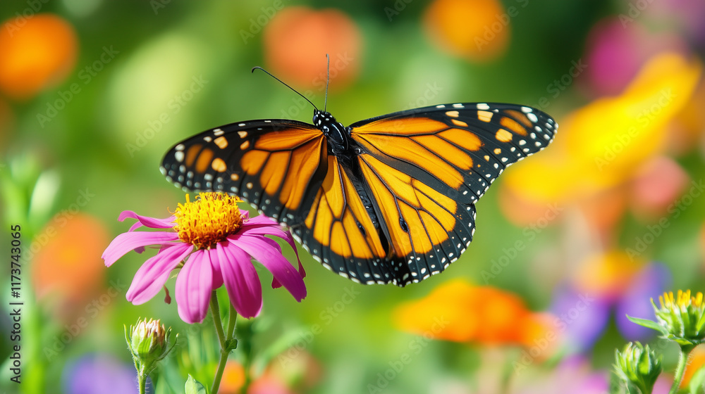 A butterfly landing on a vibrant wildflower in a meadow, animal in nature, modern style A butterfly landing on a vibrant wildflower in a meadow, animal in nature, modern style
