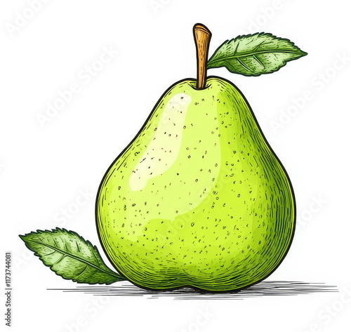 Green Pear Illustration - Juicy pear, fresh fruit, healthy eating, vibrant color, natural food. photo