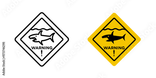 Shark warning signs vectors set in black and red colors on white background.