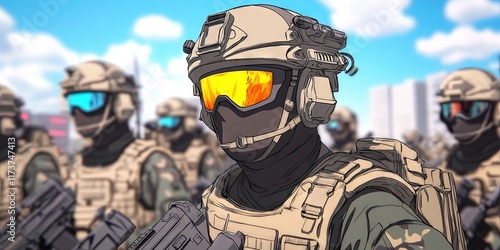 anime soldiers on battlefield, modern warfare photo