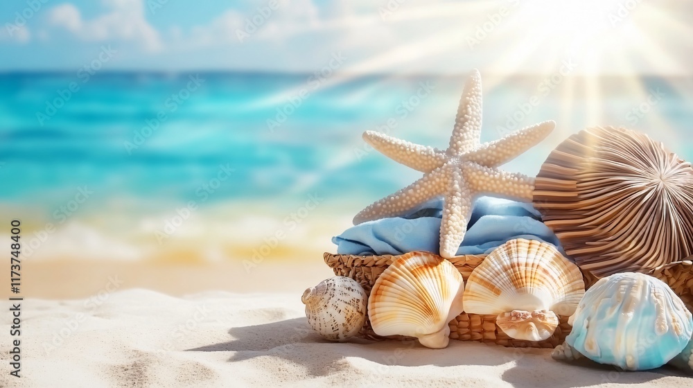 Seashells Starfish Summer Beach Scene AI Art Seashells Starfish Summer Beach Scene AI Art