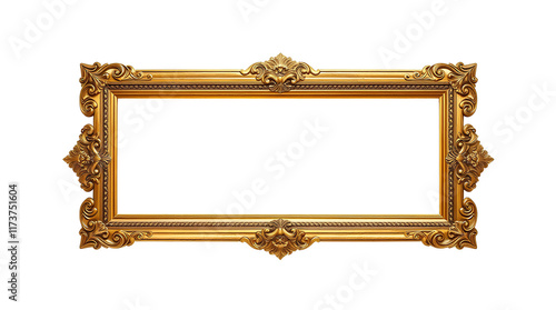 Photo of fancy gold frame isolated on transparent background