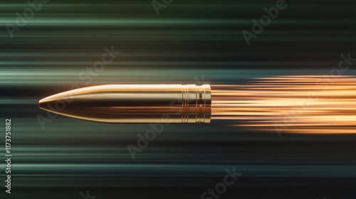 A glowing bullet in motion from a specific firearm, a large caliber bullet fired while leaving its effects behind.