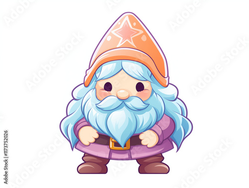 Cute gnome with a star-shaped hat and blue beard posing confidently in a joyful manner photo