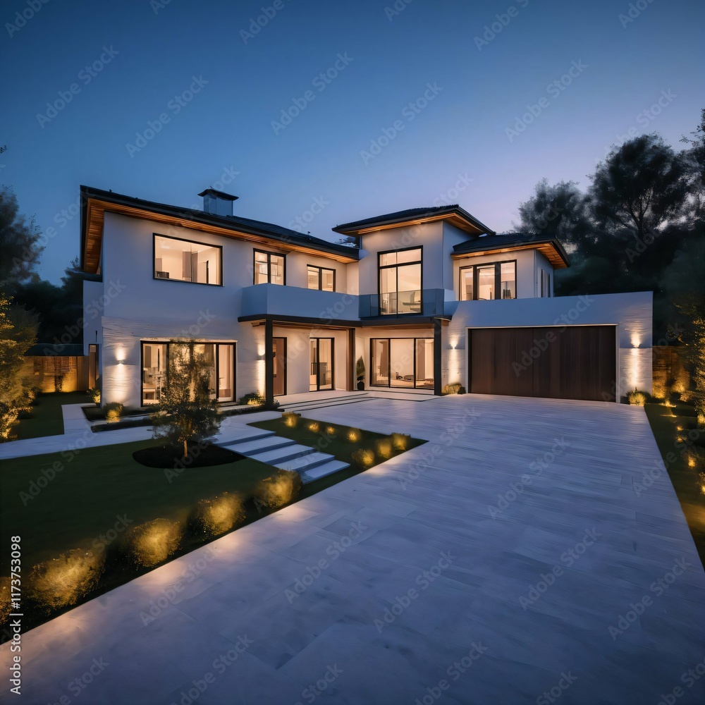 Modern House with Evening Lighting Modern House with Evening Lighting