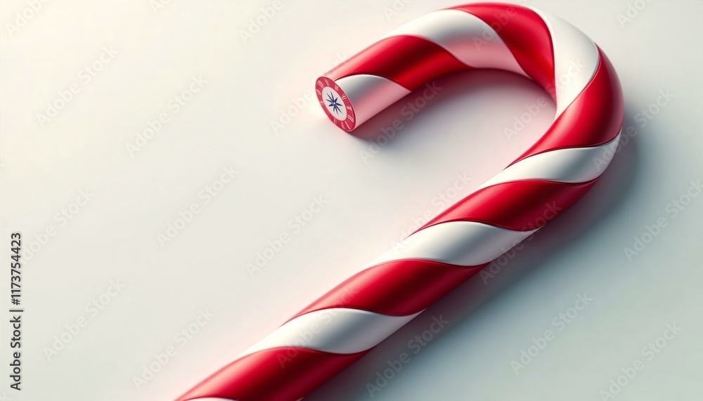 Fototapeta premium Festive 3D illustration of a traditional candy cane with vivid red and white stripes