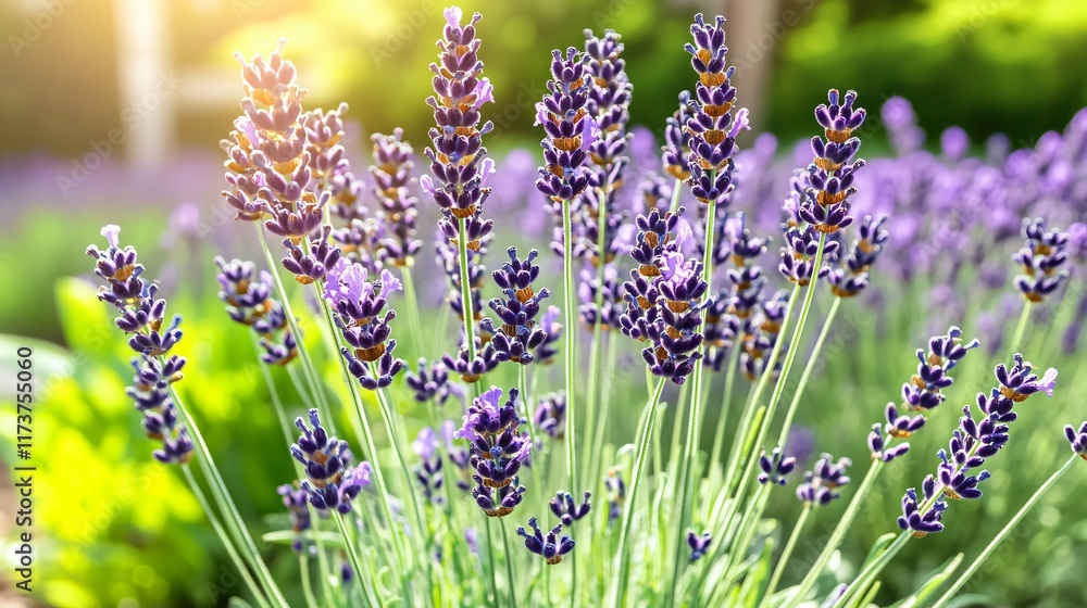 Naklejka premium Vibrant Lavender Flowers in Sunny Garden