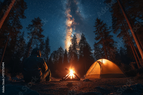 Photo réaliste professionnelle d’un site de camping sous la Voie lactée