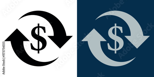 Money refund icon. Currency exchange or cash back icon. Financial services, quick loan, currency fund management, investment returns.