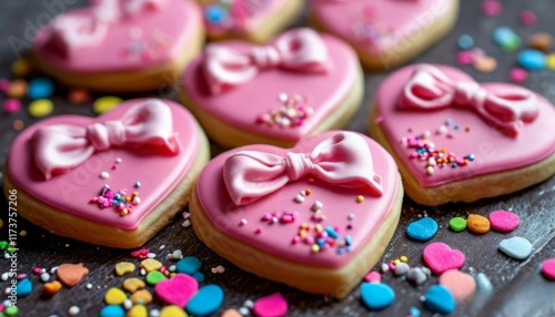 Assorted cookies in the shape of hearts, in pink glaze