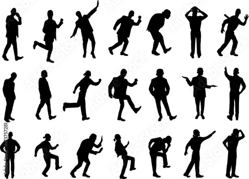 silhouette, people, vector, illustration, set, businessman, print, pose dance, collection, woman, 