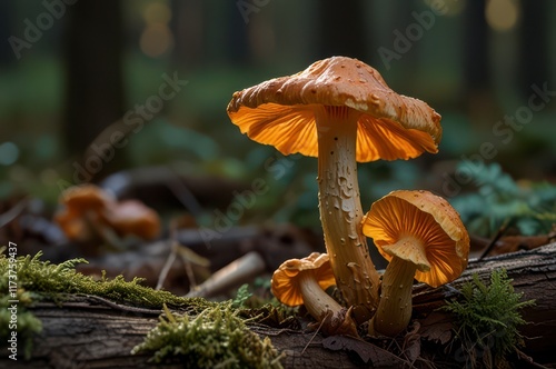 Vibrant golden chanterelle mushrooms rustic photo