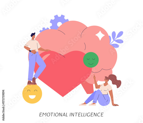 Person managing and improving emotional intelligence. Self control feeling, balance of emotions and brain. Concept of personal soft skills, mental health, self regulation. Vector illustration