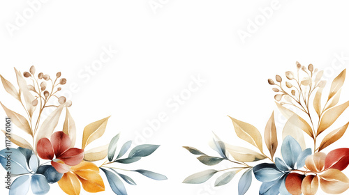 Autumnal floral arrangement, watercolor style, white background, greeting card design.