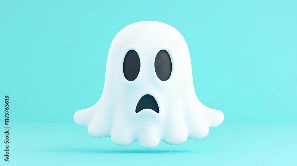 Cute Cartoon Ghost Character on Light Blue Background Cute Cartoon Ghost Character on Light Blue Background