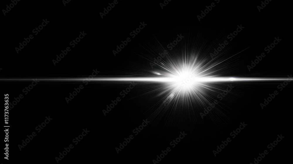 Fototapeta premium Bright Starburst Lens Flare on Black Background