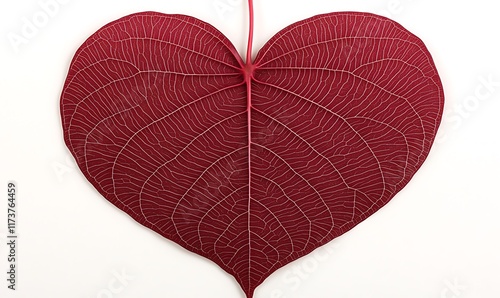 Heart-shaped red leaf with detailed vein patterns.