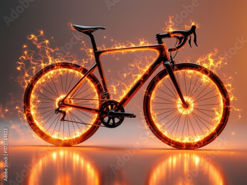 Flaming Bicycle: Intense Fire and Glowing Wheels