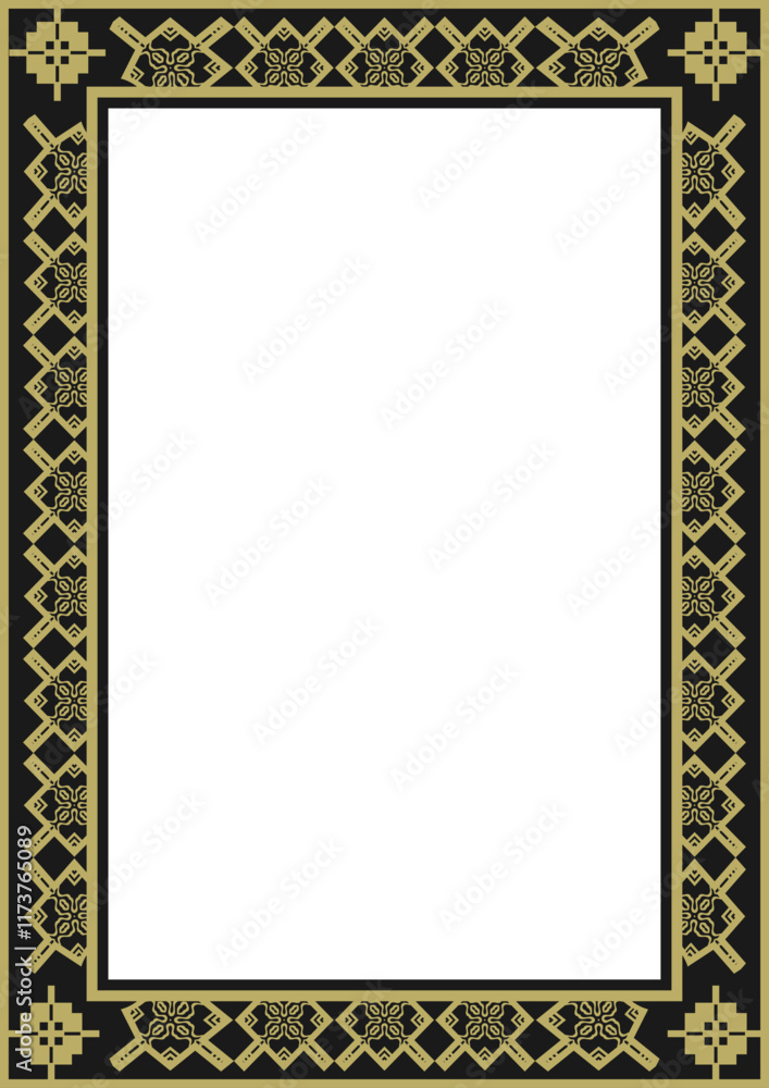 Golden ornamented frame A4 size on a black background. Version 8. Vector illustration Golden ornamented frame A4 size on a black background. Version 8. Vector illustration