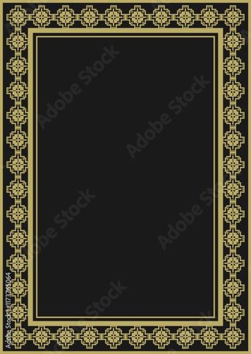 Golden ornamented frame A4 size on a black background. Version 4. Vector illustration