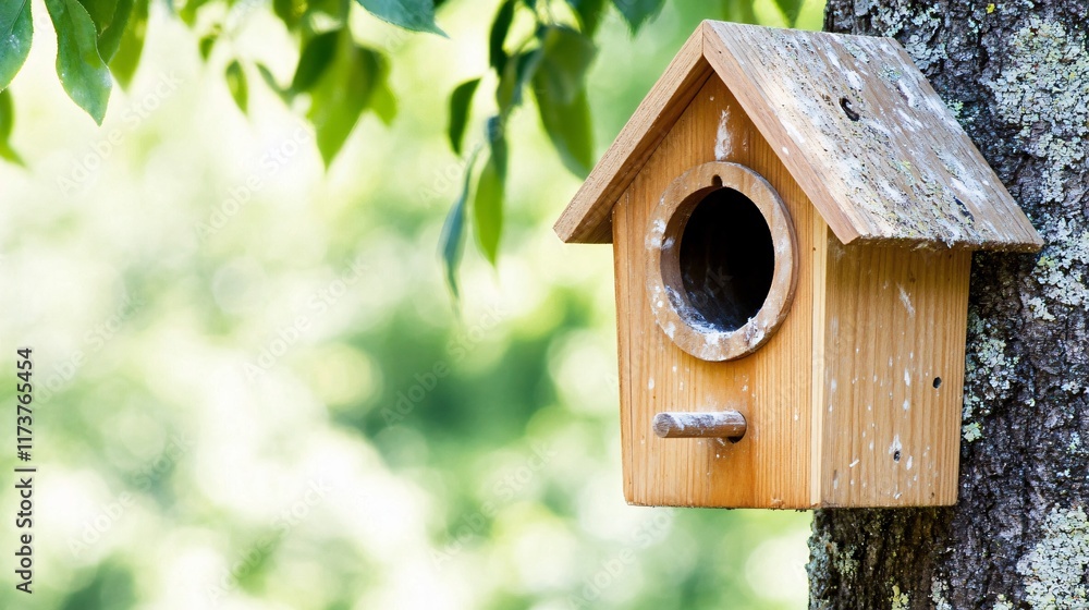 Rustic Wooden Birdhouse on Tree Nature Background Rustic Wooden Birdhouse on Tree Nature Background