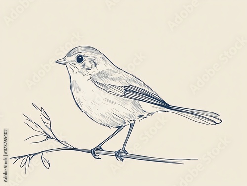 Elegant Bird Sketch on Branch: Hand Drawn Avian Illustration photo