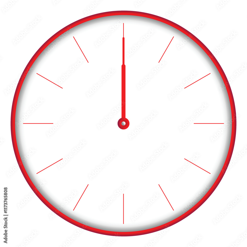 Wall Clock Showing 00.00 or 12.00 O'Clock AM or 12.00 PM on White background surface red hands and outer body - Perfect for Time Management and Scheduling Concepts vector illustration isolated eps Wall Clock Showing 00.00 or 12.00 O'Clock AM or 12.00 PM on White background surface red hands and outer body - Perfect for Time Management and Scheduling Concepts vector illustration isolated eps