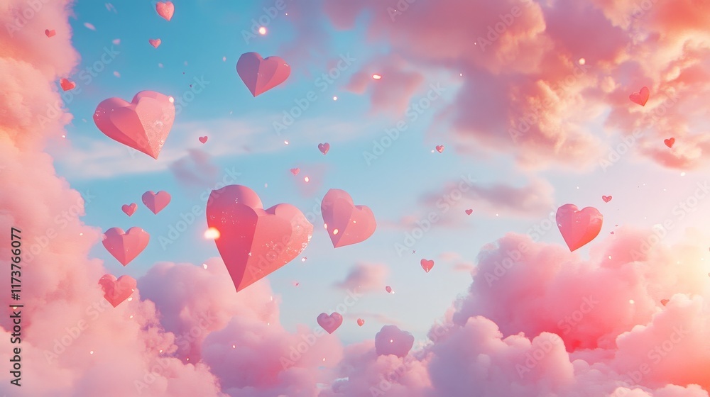 valentine's day background with paper hearts flying in the clouds valentine's day background with paper hearts flying in the clouds
