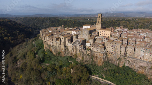 Drone Panorama of Pitigliano and Its Scenic Surroundings
