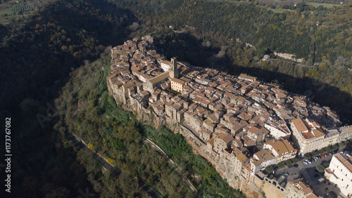 Top-Down View of Pitigliano’s Cliffside Streets and Buildings