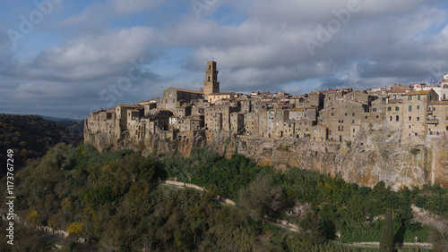 Hovering Drone View of Pitigliano’s Stunning Hilltop Location
