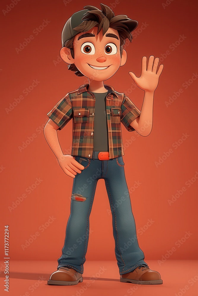 Minimal 3D Cartoon Character Waving Hello Minimal 3D Cartoon Character Waving Hello