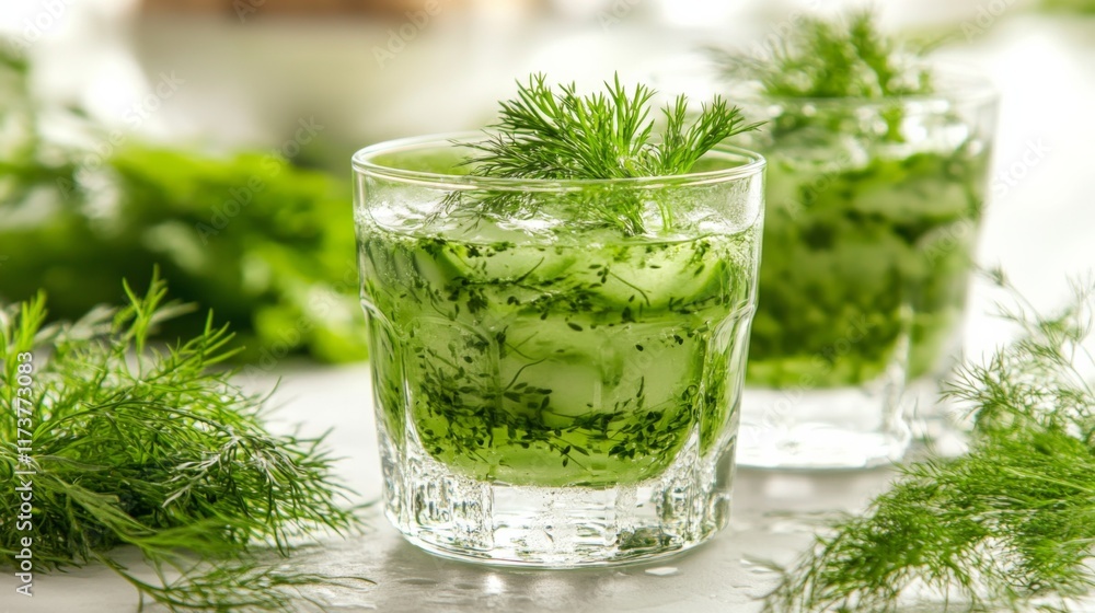 Fresh Herb Beverages in Natural Light Setting Fresh Herb Beverages in Natural Light Setting