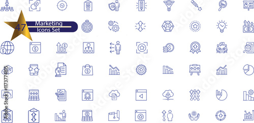 Digital marketing icons set. Content, search, marketing, ecommerce, seo, electronic devices