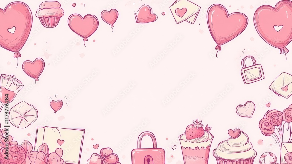 valentine's day icon frame illustration with a pastel pink background. valentine's day icon frame illustration with a pastel pink background.