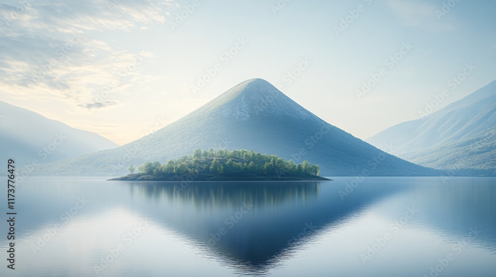 Tranquil mountain reflection over calm water at dawn in a serene landscape Tranquil mountain reflection over calm water at dawn in a serene landscape
