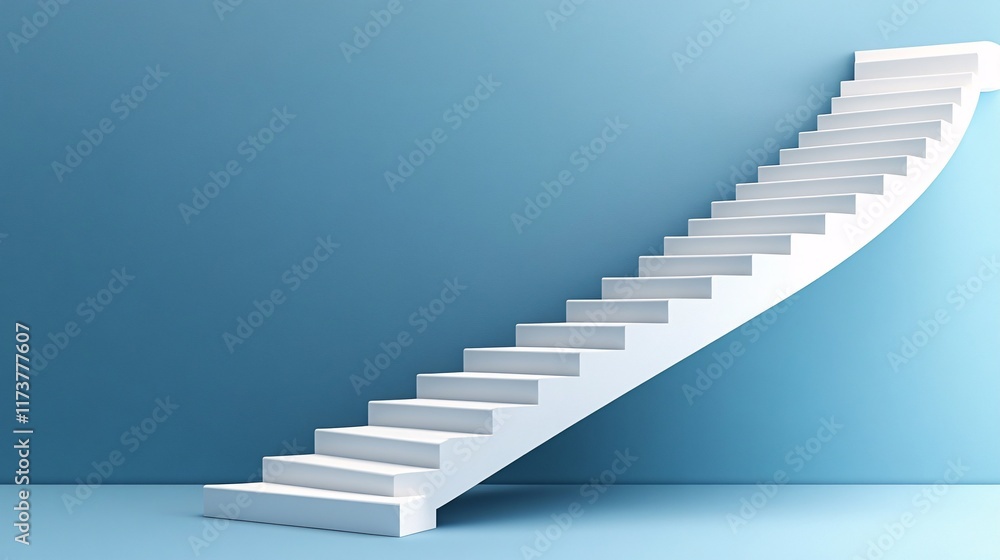 Modern architectural staircase with clean lines and blue background for interior design Modern architectural staircase with clean lines and blue background for interior design