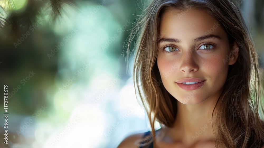 Fototapeta premium Stunning Portrait of a Young Woman with Green Eyes