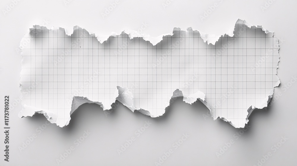 Fototapeta premium Torn paper with grid pattern reveals blank space for notes or creative ideas