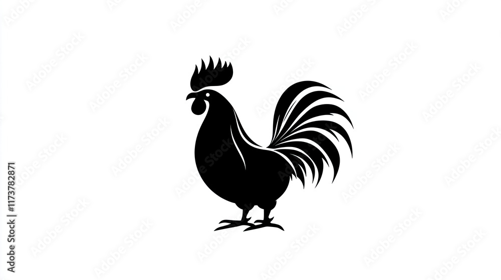 Black silhouette of a rooster crowing on a white background, symbolizing new beginnings and fresh ideas. Black silhouette of a rooster crowing on a white background, symbolizing new beginnings and fresh ideas.