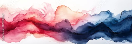 Panel kuchenny z motywem wide panoramic watercolour painting background with colorful wavy abstract mountain range in white background 
