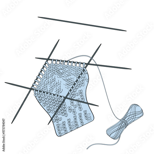 beginning of knitting on five needles
