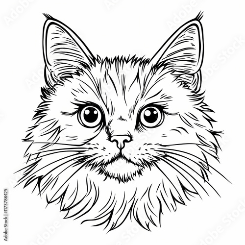 Wallpaper Mural Detailed illustration of a fluffy cat's face with prominent eyes and whiskers on a plain background. Generative AI Torontodigital.ca