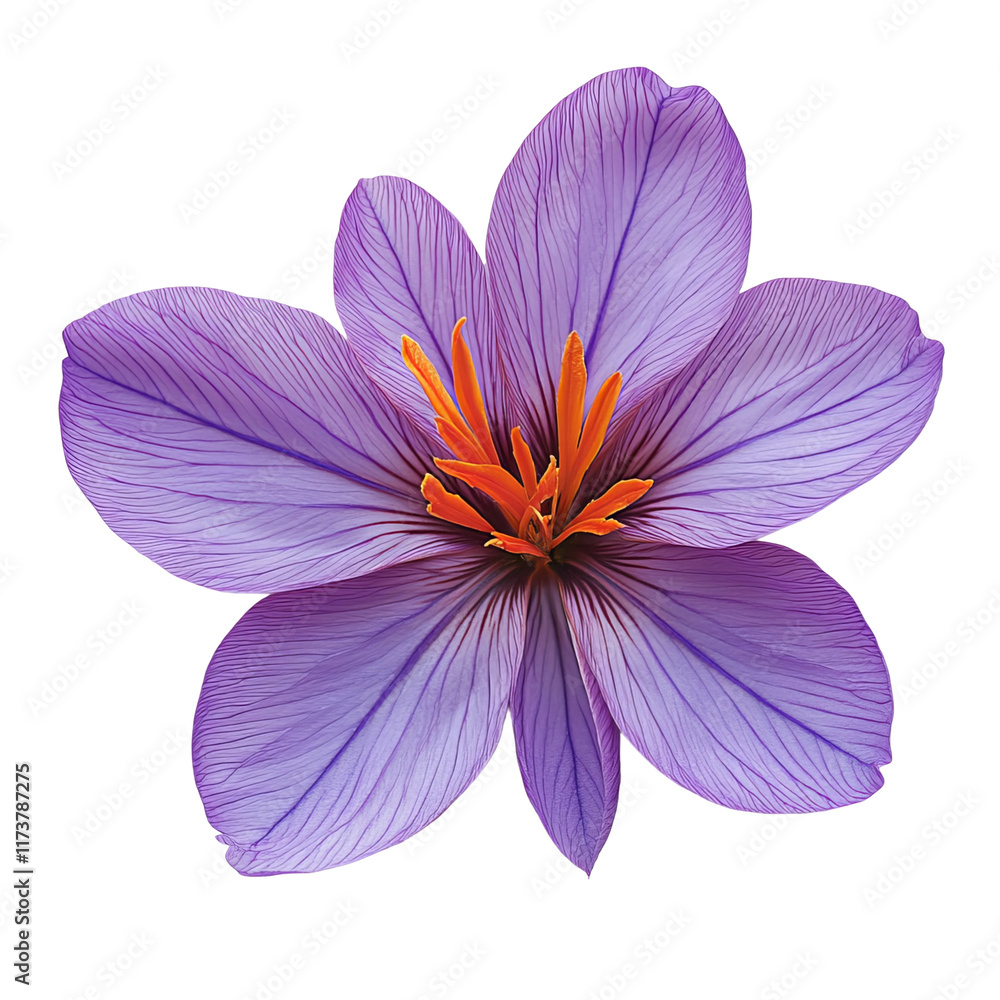Saffron Crocus in Bloom: A striking, close-up of a vibrant purple saffron crocus flower with detailed petal, its delicate textures and vivid colors, showcasing the beauty of nature.