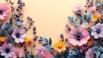 Delicate pastel flowers and foliage border arrangement