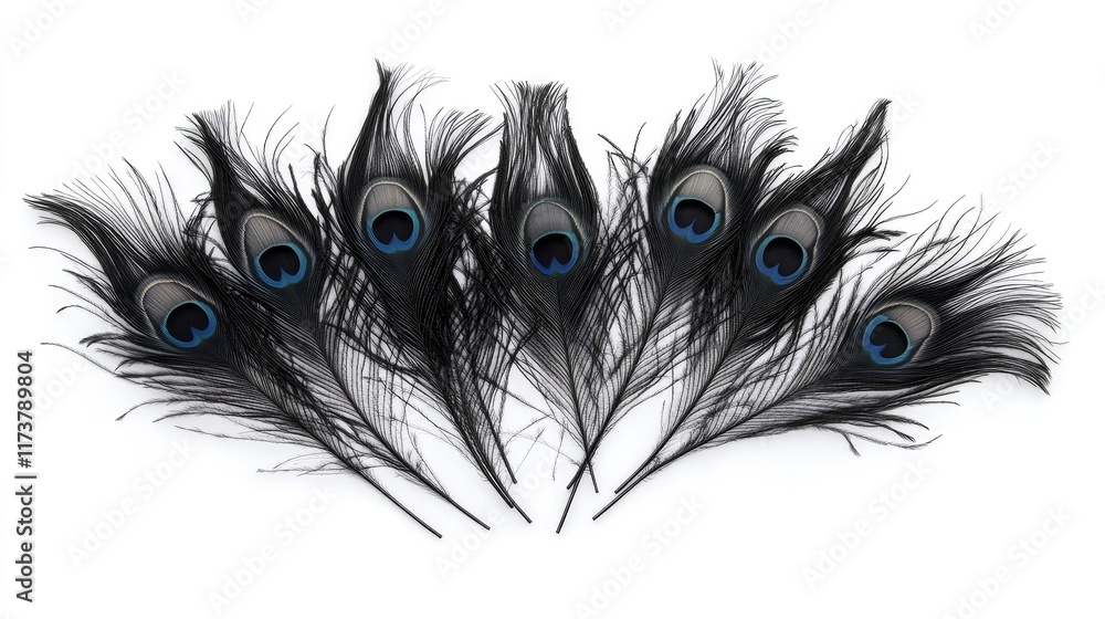 Obraz premium Stylized black peacock feathers on a white background, representing vibrant and intricate ideas.