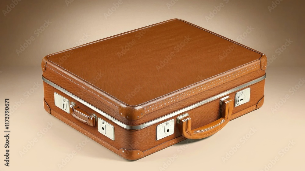 A brown leather suitcase with a handle, designed for travel. A brown leather suitcase with a handle, designed for travel.