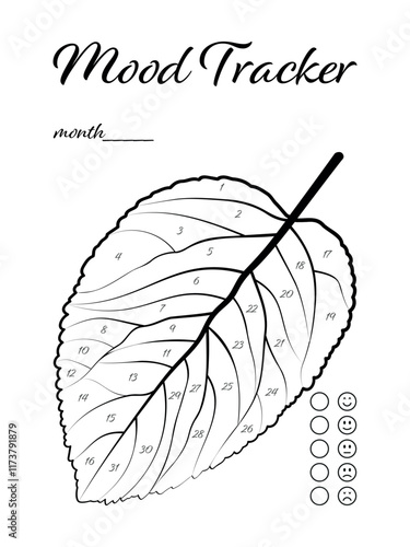 Printable mood tracker for month. Tracker with tree leaf for tracking your daily mood for 31 days. Digital planner. 