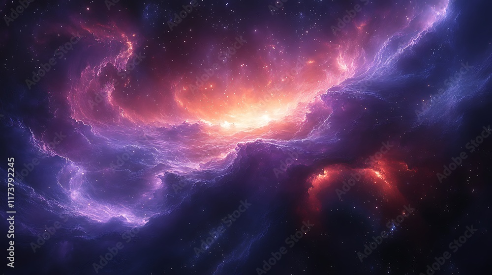 Obraz premium Cosmic Nebula Swirling Purple and Orange Hues