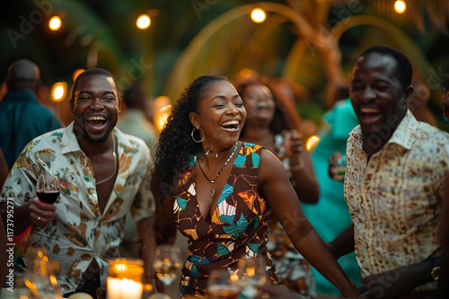 African American Friends Enjoy Nightlife at Festive Party photo